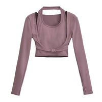 Hanging neck fake two tops