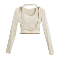 Hanging neck fake two tops