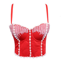 Women's Outerwear Beaded Rhinestone Bandeau Boned Shaping Outerwear Bustier