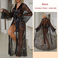 Sexy Lace Trim Robe Transparent Temptation Nightwear Women's