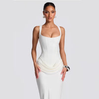 Boned Strapless Satin Gown Dress for Women, Fitted Slim Silhouette, Elegant Drape, High-End Evening Long Dress