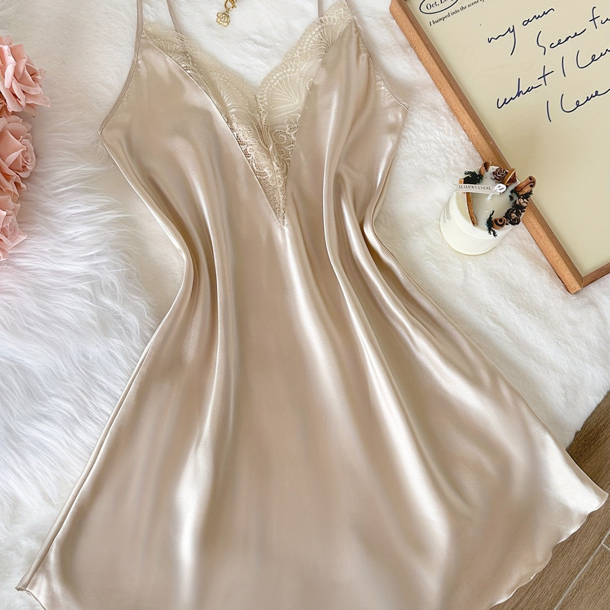 Ladies' Lace Strap Silk Sleep Dress Sexy Romantic  Nightwear