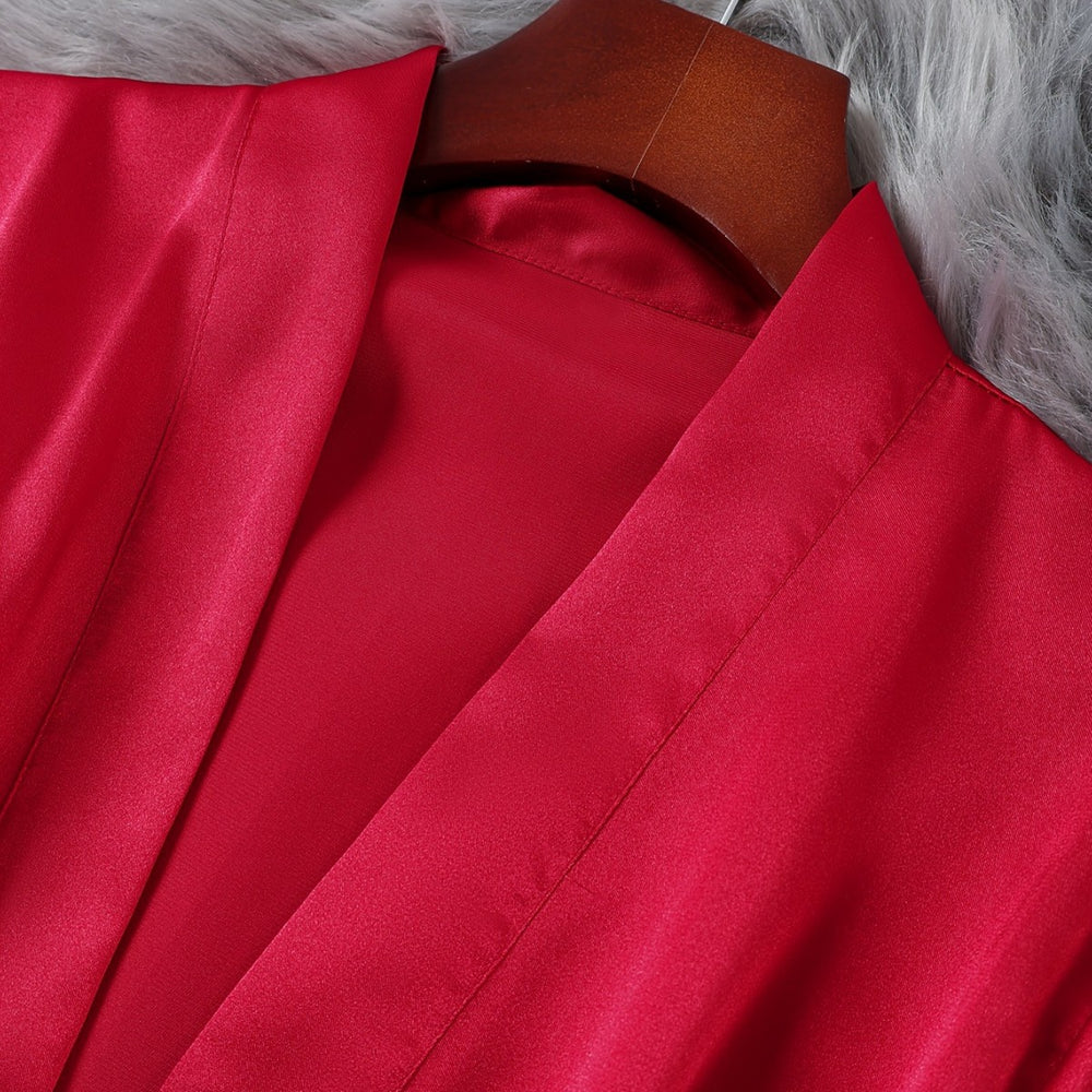 Lightweight Sexy Women's Belted Robe, Simple Open Front Nightwear, Silk-like Bathrobe