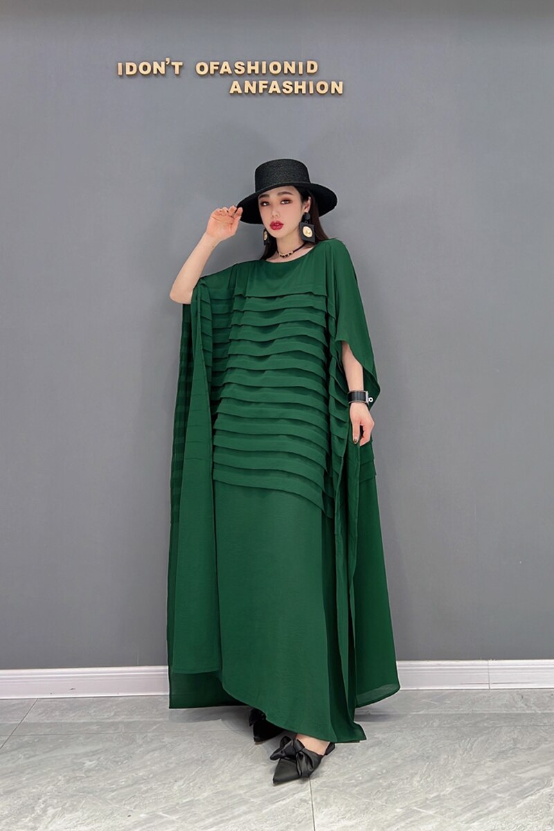 Spring New Fashion Striped Batwing Sleeve Shirt Loose Oversized O Neck Dress for Women