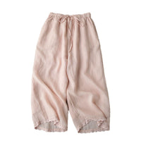 Elastic Waist Cotton Linen Casual Pants for Women High Waist Slimming Loose Seven-Quarter Wide Leg Trousers