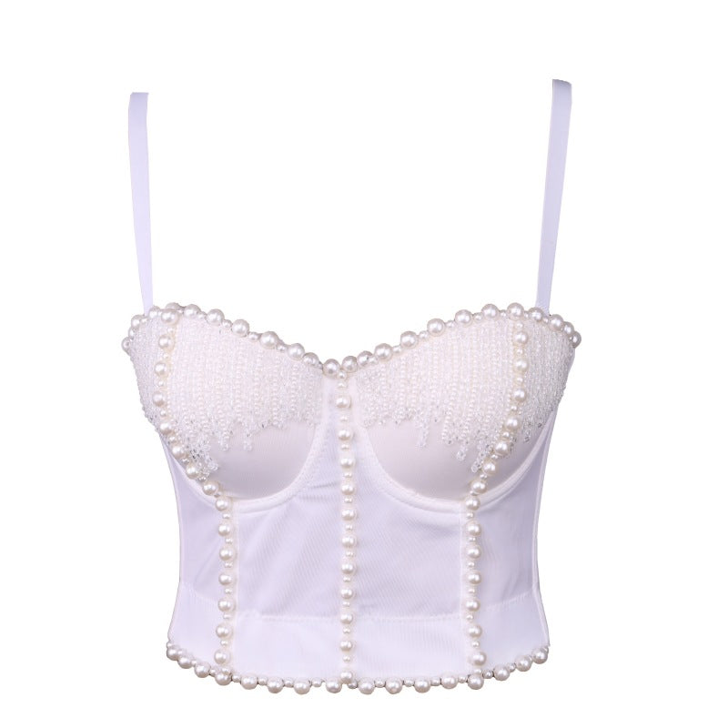 Women's Outerwear Beaded Rhinestone Bandeau Boned Shaping Outerwear Bustier