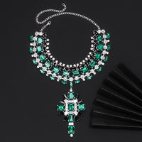 Green Corss Pendant Choker Bridal Collar Charms Party Accessories Statement Necklace Rhinestone Jewelry Pendant Wholesale Gift