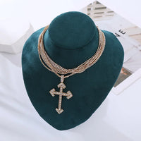 New Gothic Shiny Rhinestone Chain With Cross Pendant Choker Necklace For Women Jewelry Maxi Trendy Statement Necklace