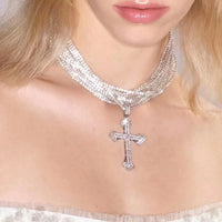 New Gothic Shiny Rhinestone Chain With Cross Pendant Choker Necklace For Women Jewelry Maxi Trendy Statement Necklace