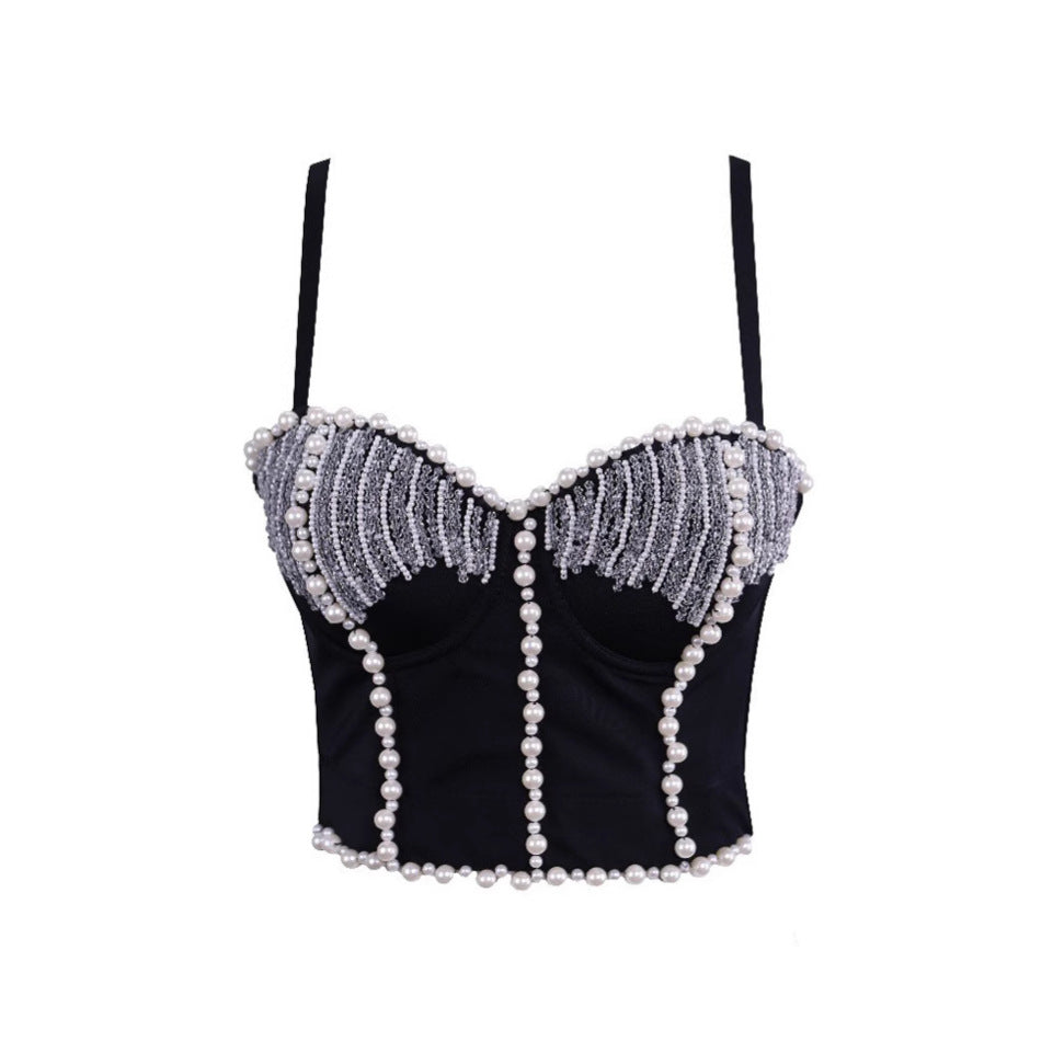 Women's Outerwear Beaded Rhinestone Bandeau Boned Shaping Outerwear Bustier