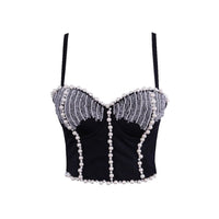 Women's Outerwear Beaded Rhinestone Bandeau Boned Shaping Outerwear Bustier