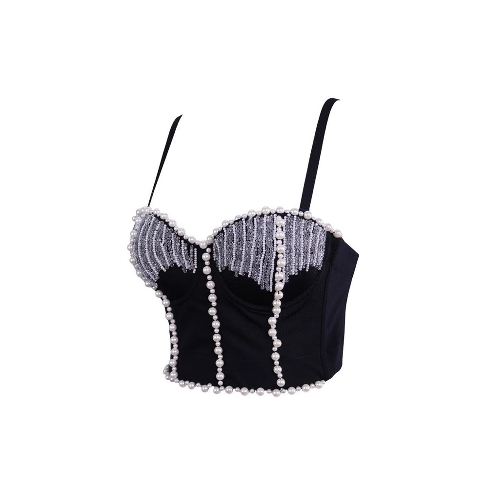 Women's Outerwear Beaded Rhinestone Bandeau Boned Shaping Outerwear Bustier