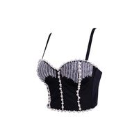 Women's Outerwear Beaded Rhinestone Bandeau Boned Shaping Outerwear Bustier
