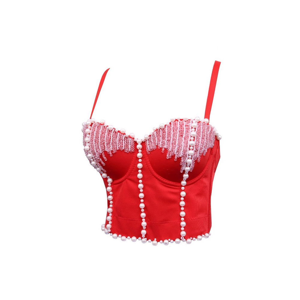 Women's Outerwear Beaded Rhinestone Bandeau Boned Shaping Outerwear Bustier