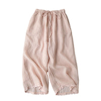 Elastic Waist Cotton Linen Casual Pants for Women High Waist Slimming Loose Seven-Quarter Wide Leg Trousers